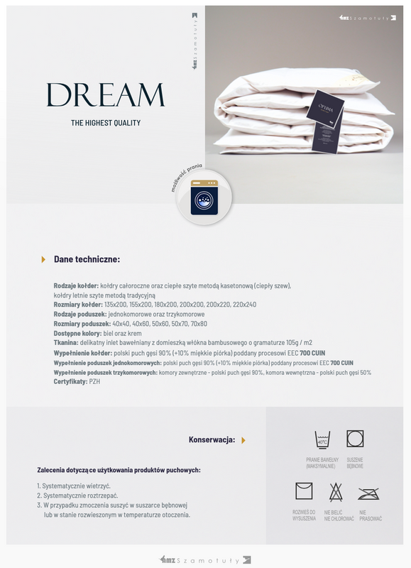 Kołdra 155x200 całoroczna bambusowa puchowa naturalna antyalergiczna DREAM