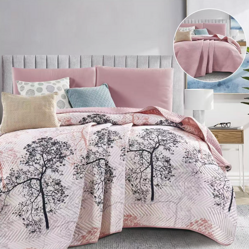 Kołdra letnia narzuta ozdobna dwustronna DIAMOND 160x200 różowa w liście nr417