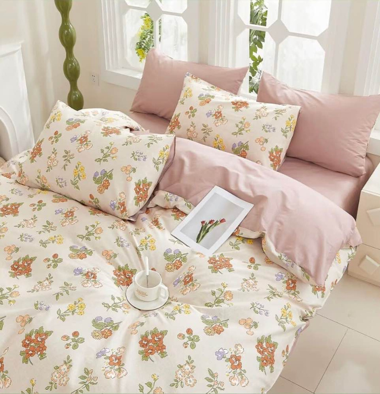 Pościel bawełniana w kwiaty 160x200 4 el. Lisandra