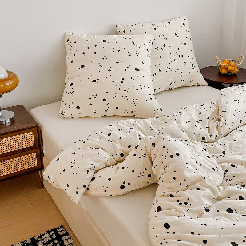 Pościel biała w kropki i groszki 160x200 3 el. Dots F15