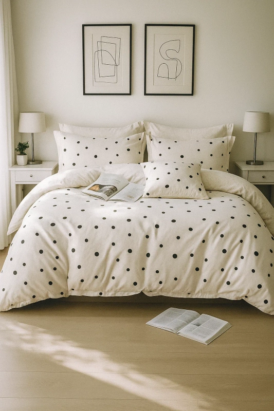Pościel bawełniana biała w kropki 200x220 3 el. Pepper B-1650