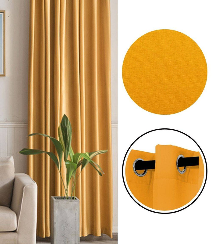 Zasłona musztardowa na przelotkach 140x280