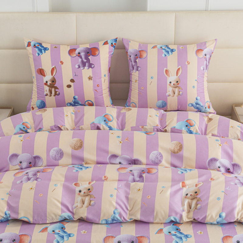 Pościel dziecięca w słonie słoniki lawendowa Elephant 160x200 3 el.