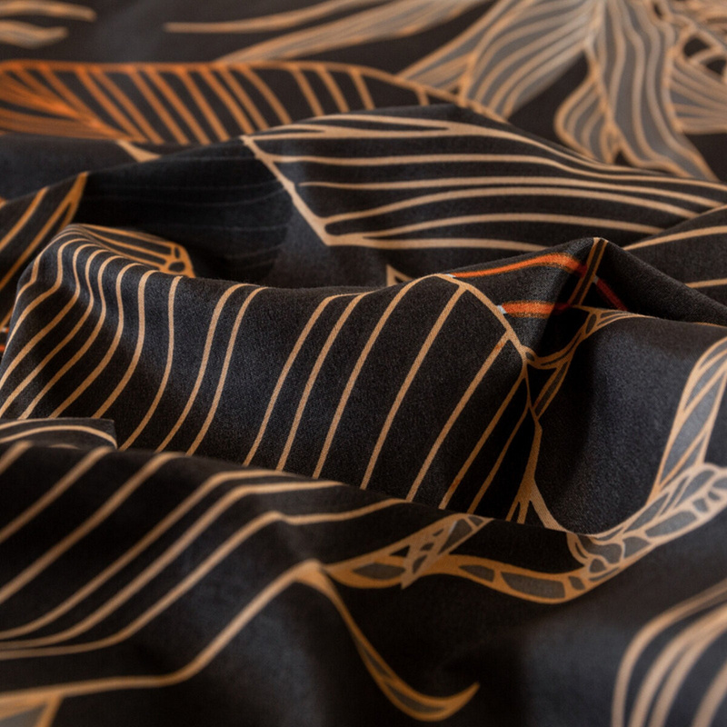 Pościel czarna w liście Lux 160x200 3 el.