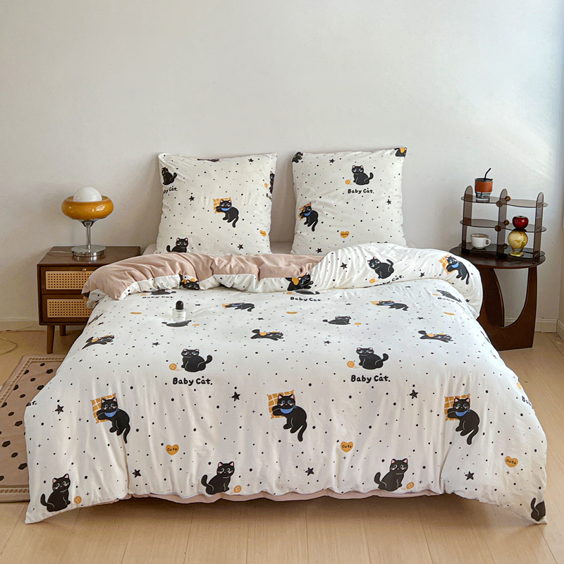 Pościel biało-różowa w kotki 160x200 3 el. Kitten F5