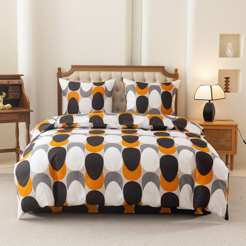 Pościel geometryczna szaro - pomarańczowa Orange 200x220 4 el.