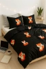 Pościel czarna w lisy liski Fox 160x200 3 el.