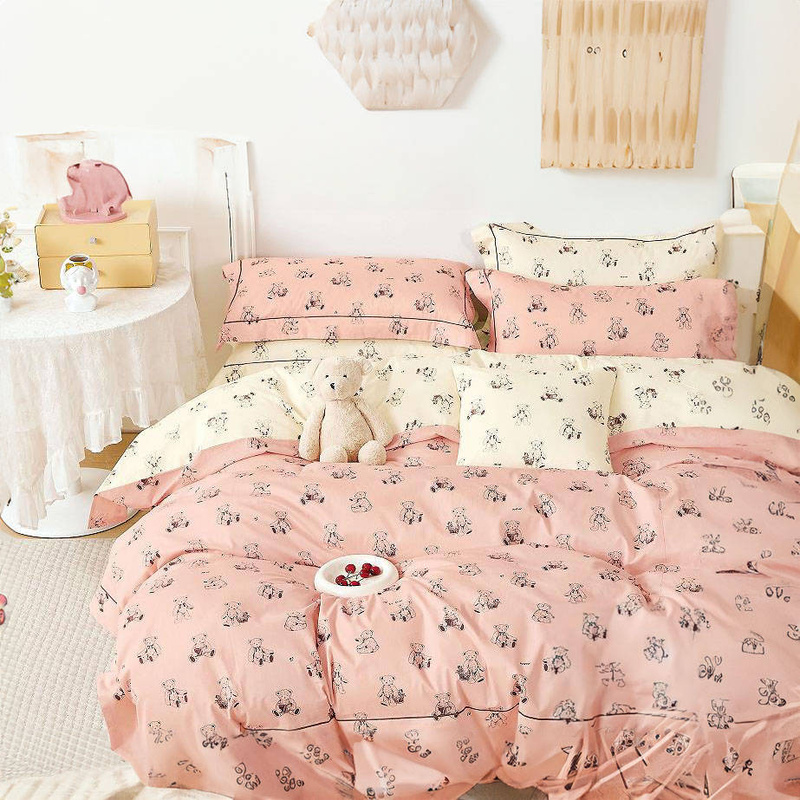 Pościel bawełniana 160x200 3 el. Pink Bear M1661
