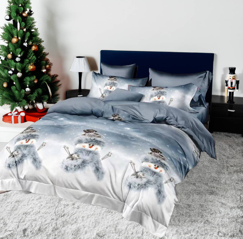 Pościel świąteczna błękitna 200x220 4 el. C-99