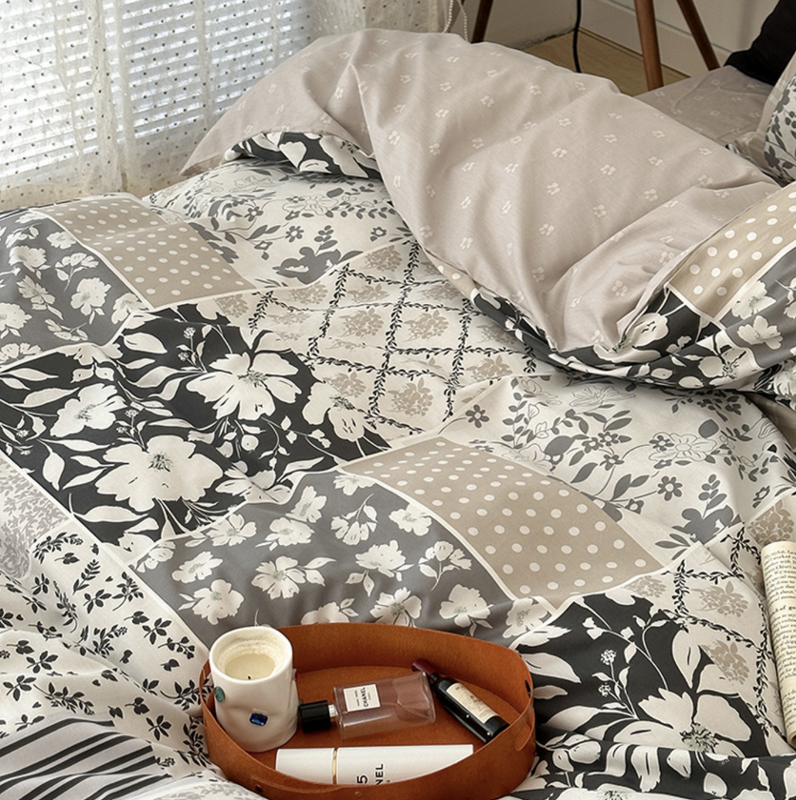 Pościel bawełniana w kwiaty 160x200 4 el. Claire