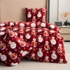 Pościel pluszowa zimowa miś świąteczna czerwona w bałwany 200x220 3 el.