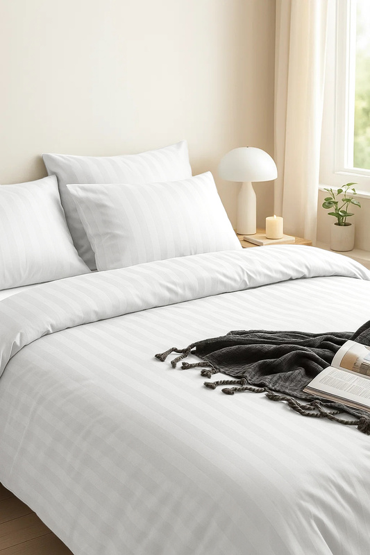 Pościel biała w pasy 200x220 3 el. Kim White