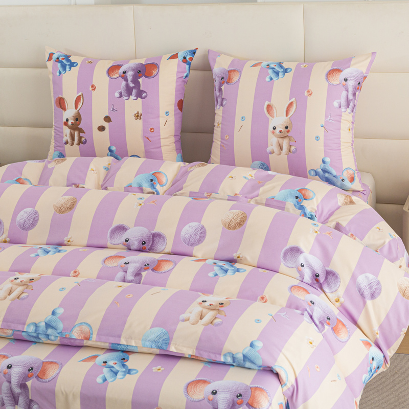 Pościel dziecięca w słonie słoniki lawendowa Elephant 140x200 2 el.