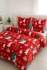 Pościel pluszowa zimowa miś świąteczna czerwona w mikołaje i choinki 200x220 3 el.
