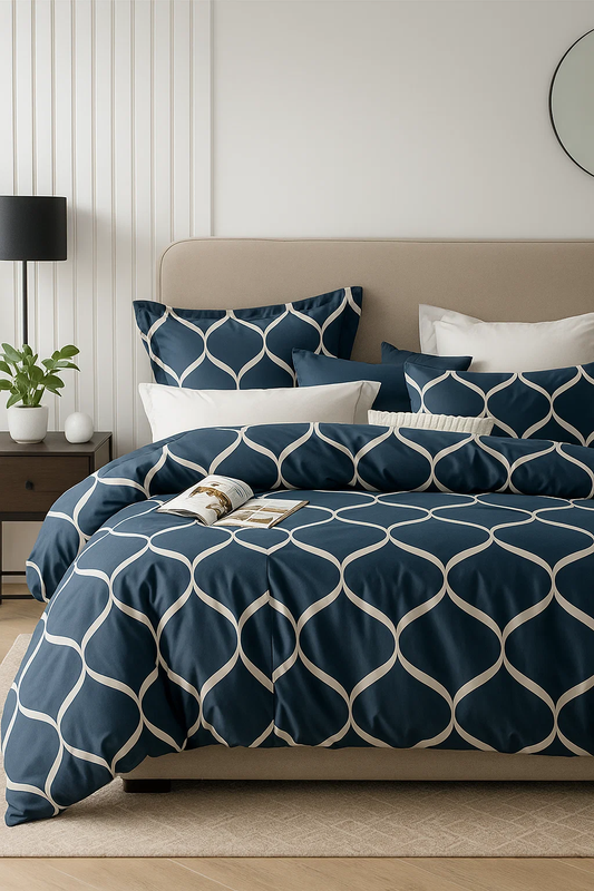 Pościel granatowa geometryczna 200x220 3 el. Lima C-131