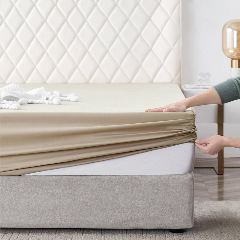 Prześcieradło z gumką bawełniane beżowe 160x200