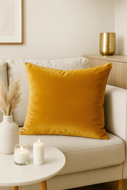 Poszewka na poduszkę welurowa musztardowa 40x40