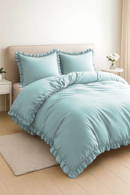 Pościel z falbanką miętowa 200x220 3 el. 