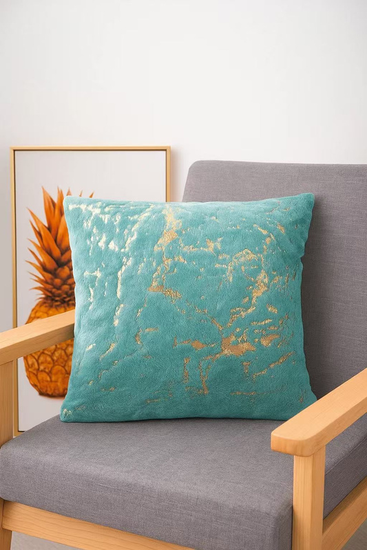 Poszewka na poduszkę włochacz błękitno-złota MARBLE 40x40