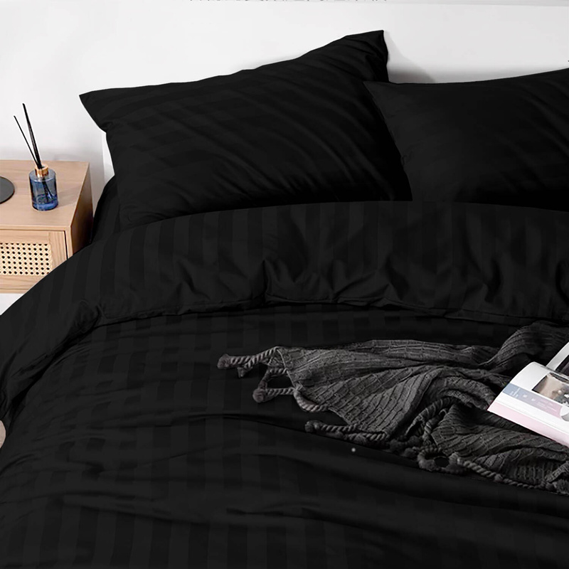 Pościel w pasy czarna 200x220 3 el. Kim Black