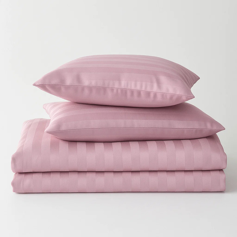 Pościel różowa w pasy 200x220 3 el. Kim Pink H-005