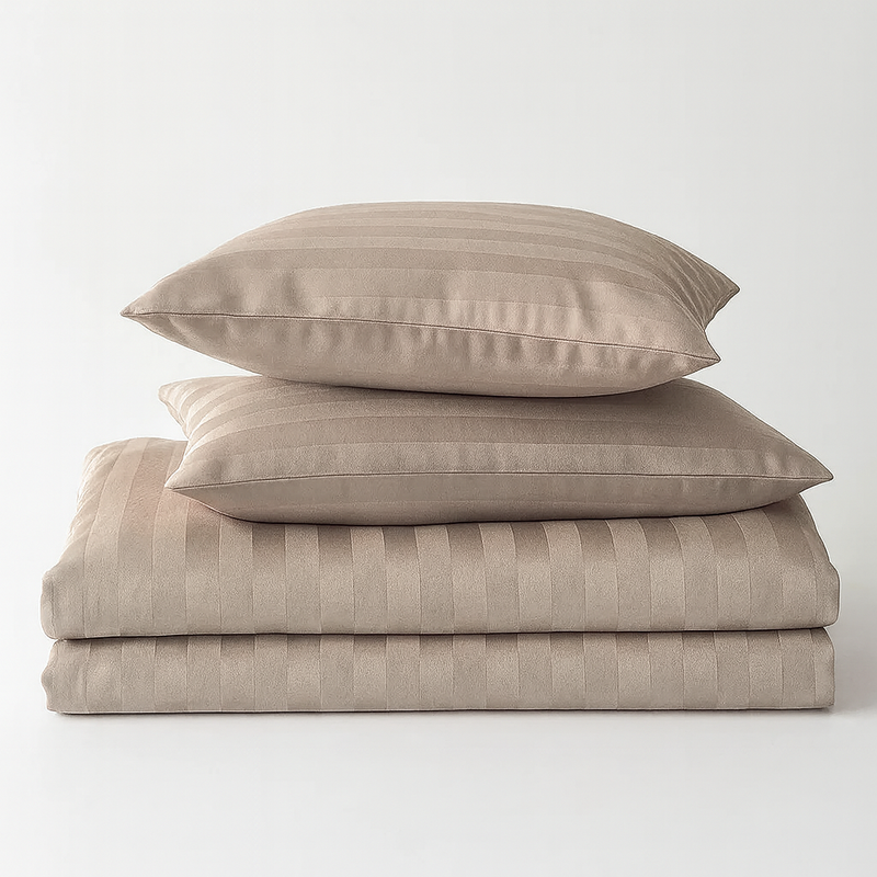 Pościel w pasy 200x220 3 el. Kim Dark Beige H-008