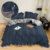 Pościel z podwójną falbanką dwukolorowa granatowo-jasnoszara 200x220 3 el.