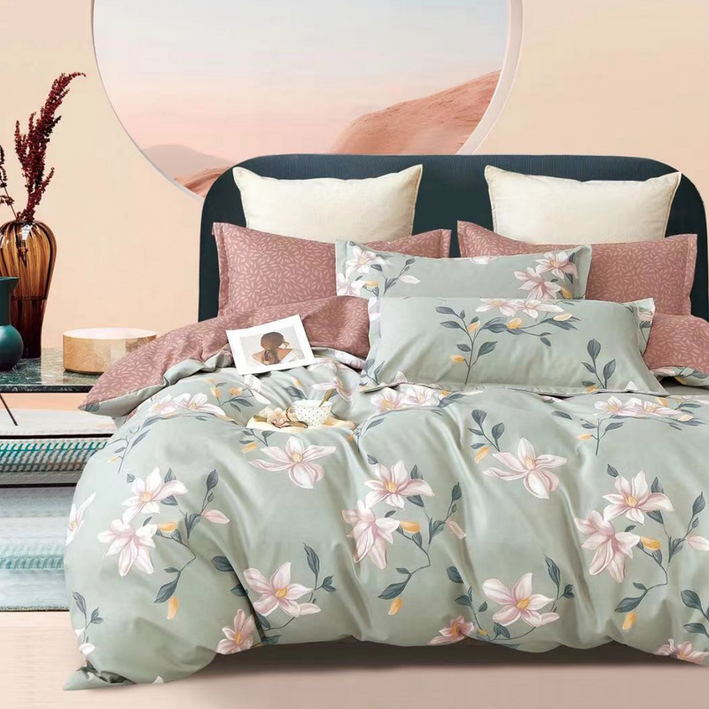 Pościel flanelowa gruba zimowa ciepła w kwiaty Garcia 200x220 3 el. A-051