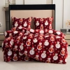 Pościel pluszowa zimowa miś świąteczna czerwona w bałwany 200x220 3 el.