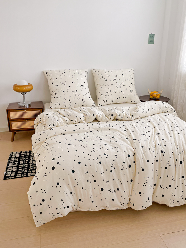 Pościel biała w kropki i groszki 160x200 3 el. Dots F15