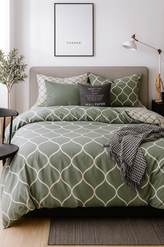 Pościel zielona geometryczna 160x200 3 el. Barinas C-010