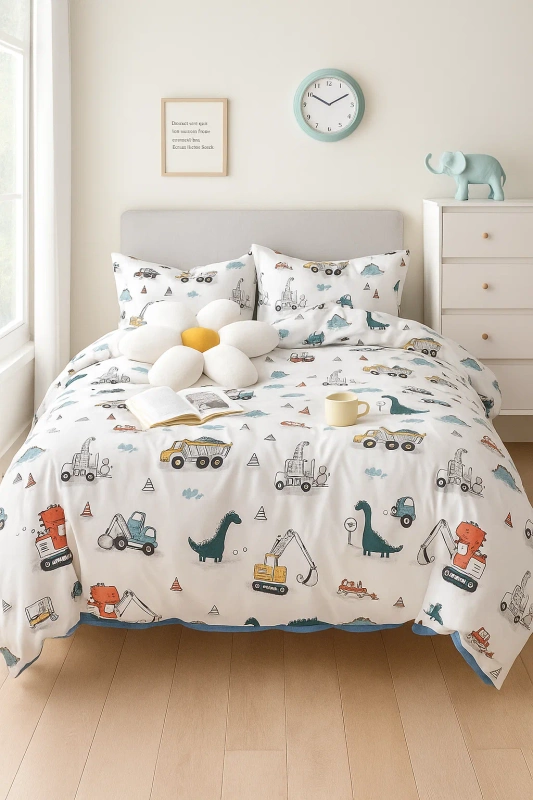 Pościel bawełniana 140x200 2 el. Dinuś Pracuś M1571