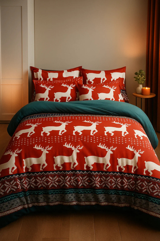 Pościel świąteczna czerwono-zielona 200x220 3 el. A037