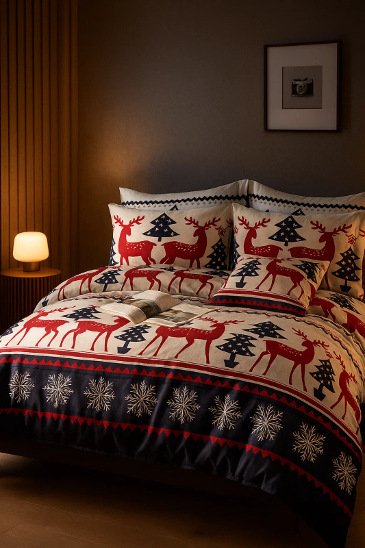 Pościel świąteczna biało-granatowa 160x200 3 el. A020