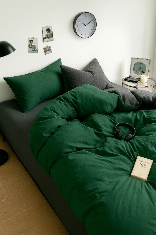 Pościel butelkowa zielona ciemna szara 160x200 3 el.