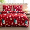 Pościel pluszowa zimowa miś świąteczna czerwona w mikołaje i choinki 200x220 3 el.
