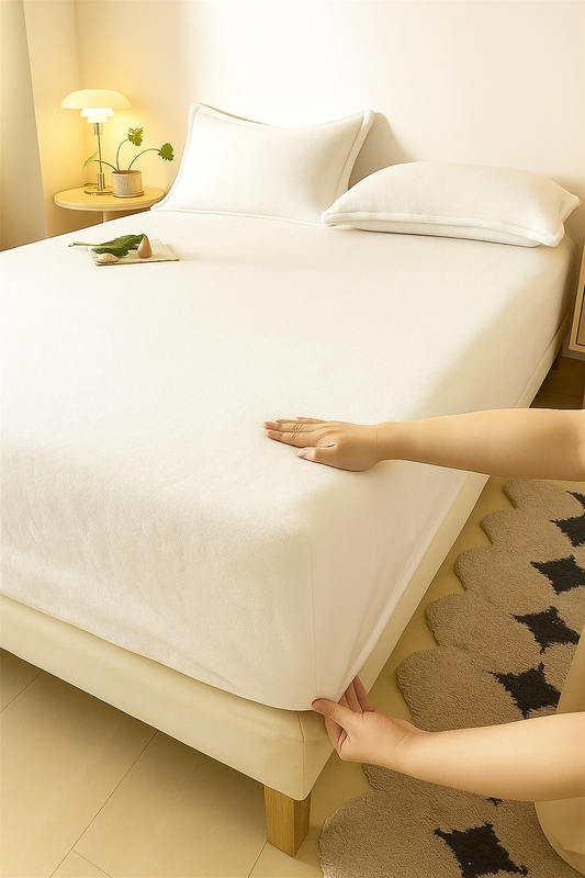 Prześcieradło pluszowe z gumką MIŚ białe 180x200