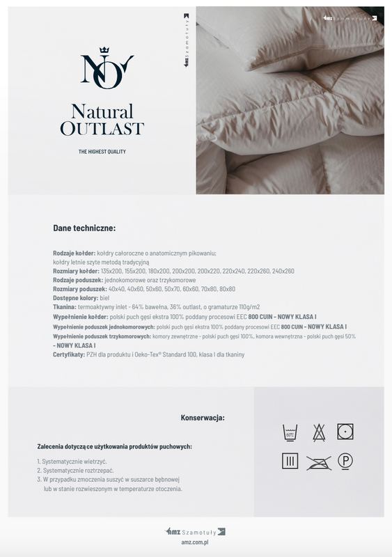 Kołdra 180x200 całoroczna naturalna puchowa NATURAL OUTLAST