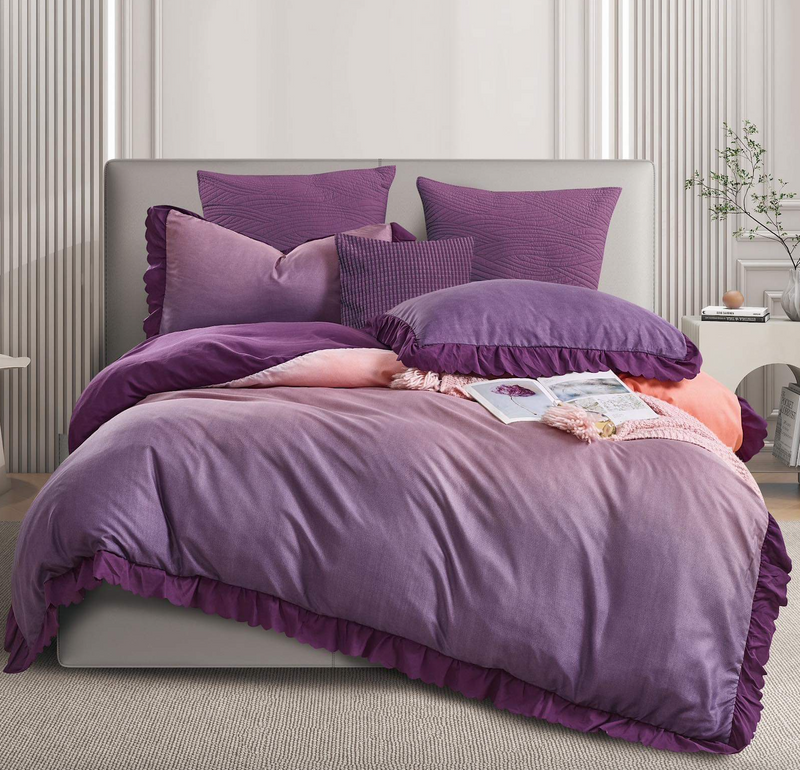 Pościel z falbanką fioletowa ombre 160x200 3 el. nr528