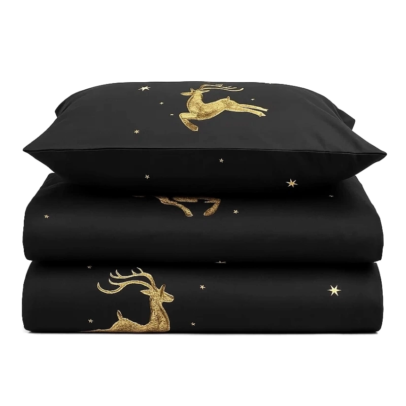 Pościel świąteczna czarna w renifery 140x200 2 el.