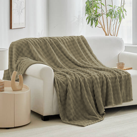 Koc pluszowy bąbelkowy 3D BUBBLE 200x220 khaki