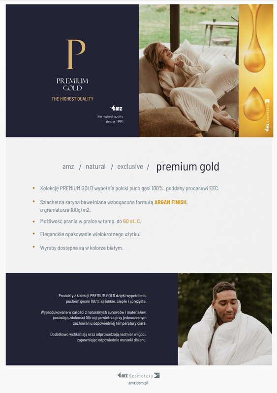 Poduszka 40x40 naturalna puchowa 100% wysoka PREMIUM GOLD