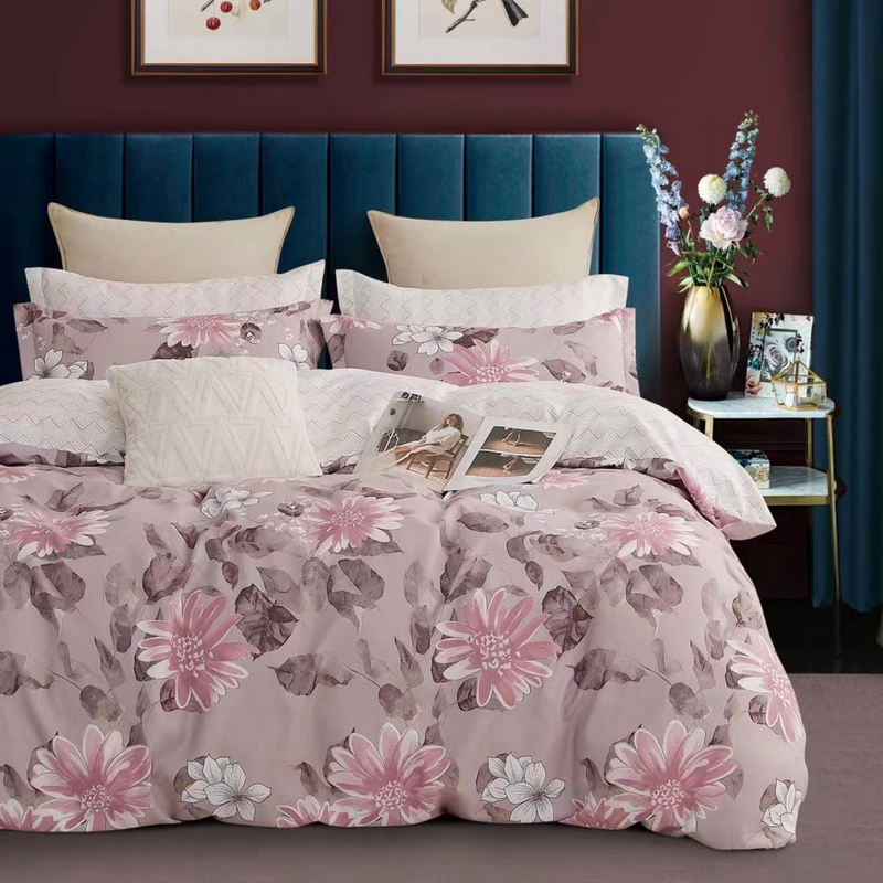 Pościel flanelowa gruba zimowa ciepła w kwiaty Rosalia 160x200 4 el. A-040