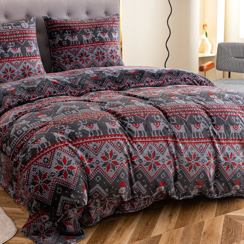 Pościel pluszowa zimowa miś świąteczna 200x220 3 el. wzór sweterka