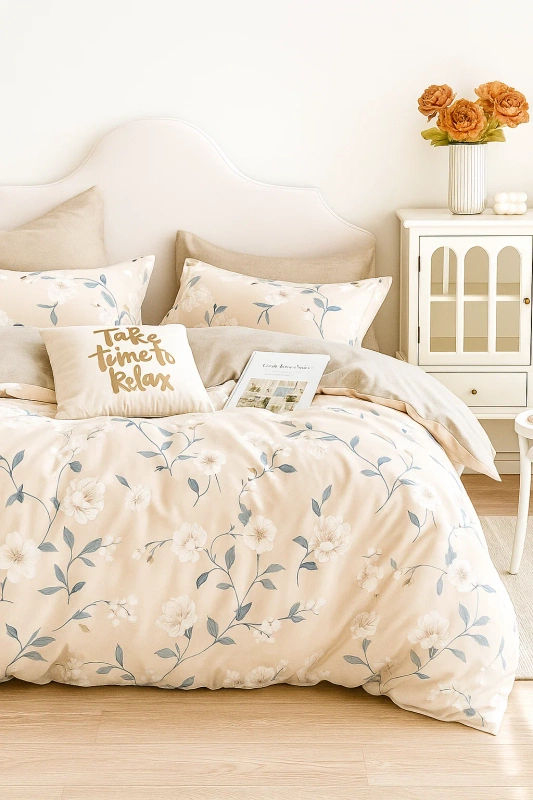 Pościel flanelowa gruba zimowa ciepła w kwiaty Tecate 200x220 4 el. A-037