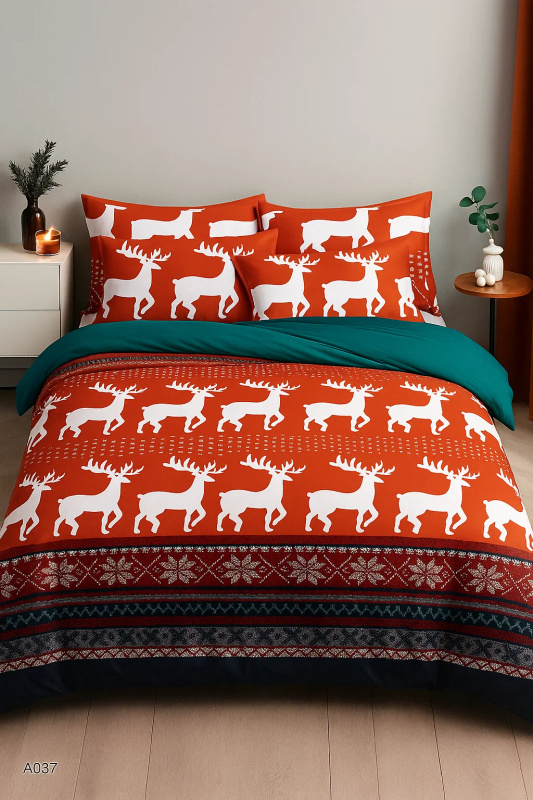 Pościel świąteczna czerwono-zielona 200x220 3 el. A037