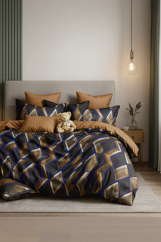 Pościel czarno-brązowa geometryczna 160x200 3 el. Medellin C-142