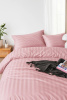 Pościel różowa w pasy 160x200 3 el. Kim Pink
