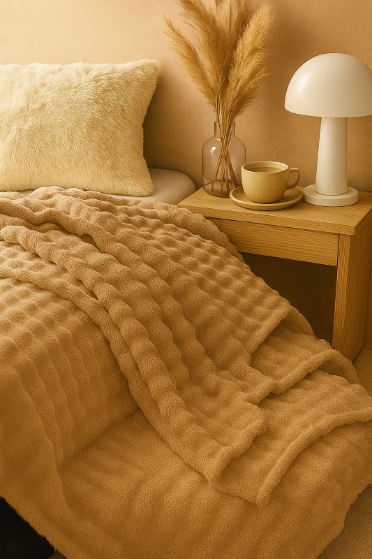 Koc pluszowy bąbelkowy 3D BUBBLE 200x220 beżowy