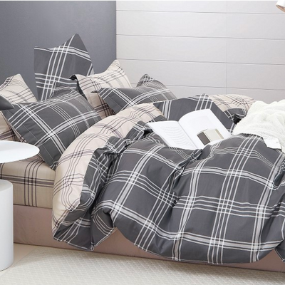 Pościel bawełniana szaro-biała w kratę 160x200 3 el. Eric M1696/B-1480